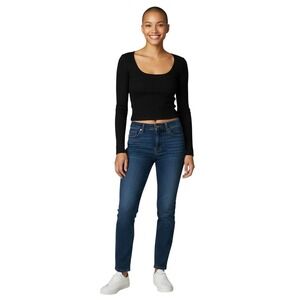 Brandy Melville John Galt Black Ribbed Long‎ Sleeve Scoop Neck Crop Top One Size
